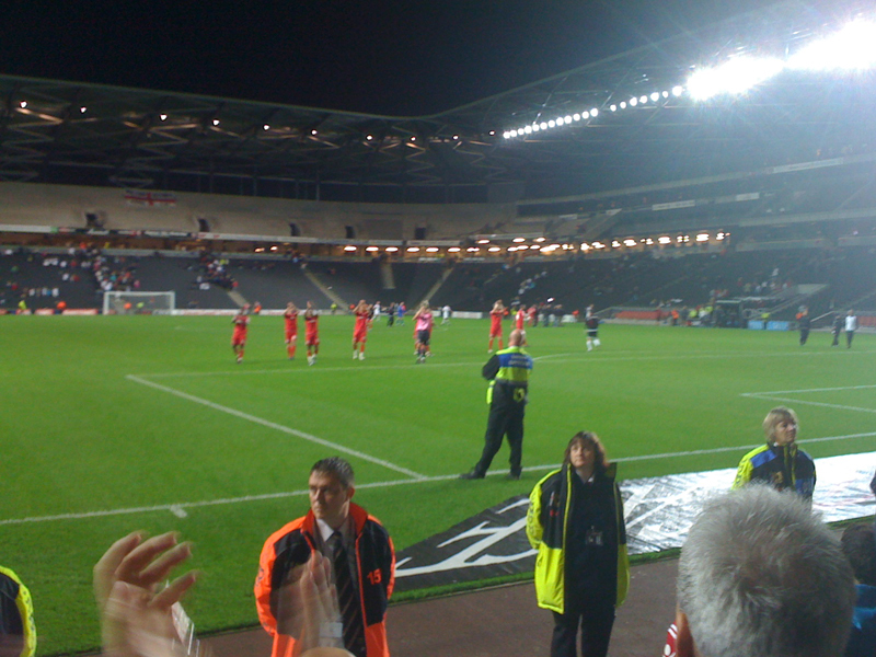 The players applaud the CAFC supporters at the end of the game